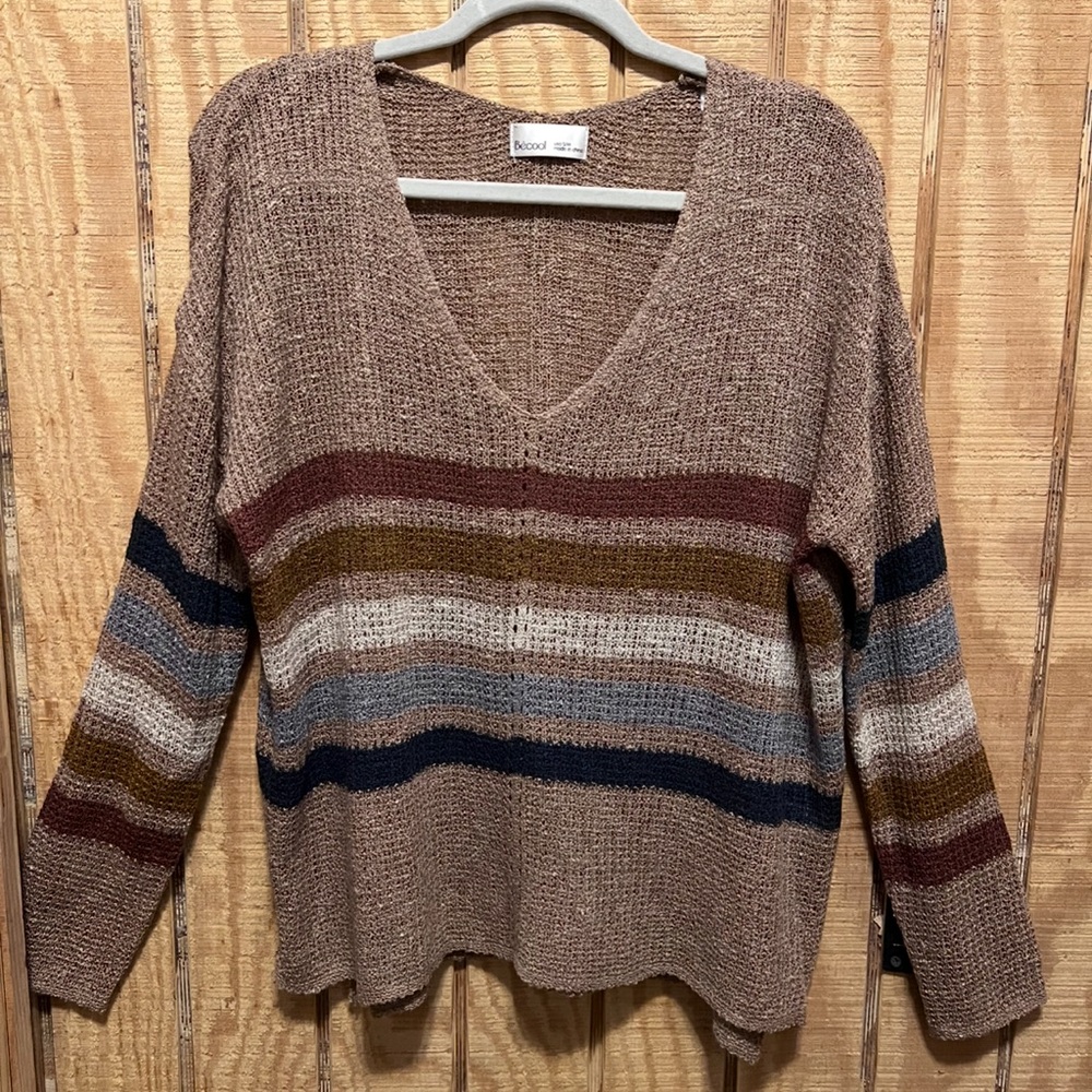 Be Cool Women's Lightweight Striped Sweater - Brown and Blue